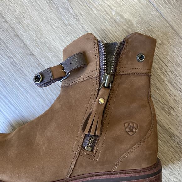 Ariat Abbey Boot Women Sz 7.5 Chestnut Waterproof Nubuck Side Zip Tassle - Picture 8 of 10
